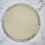 Round Business Logo Sign (nude, white & silver)