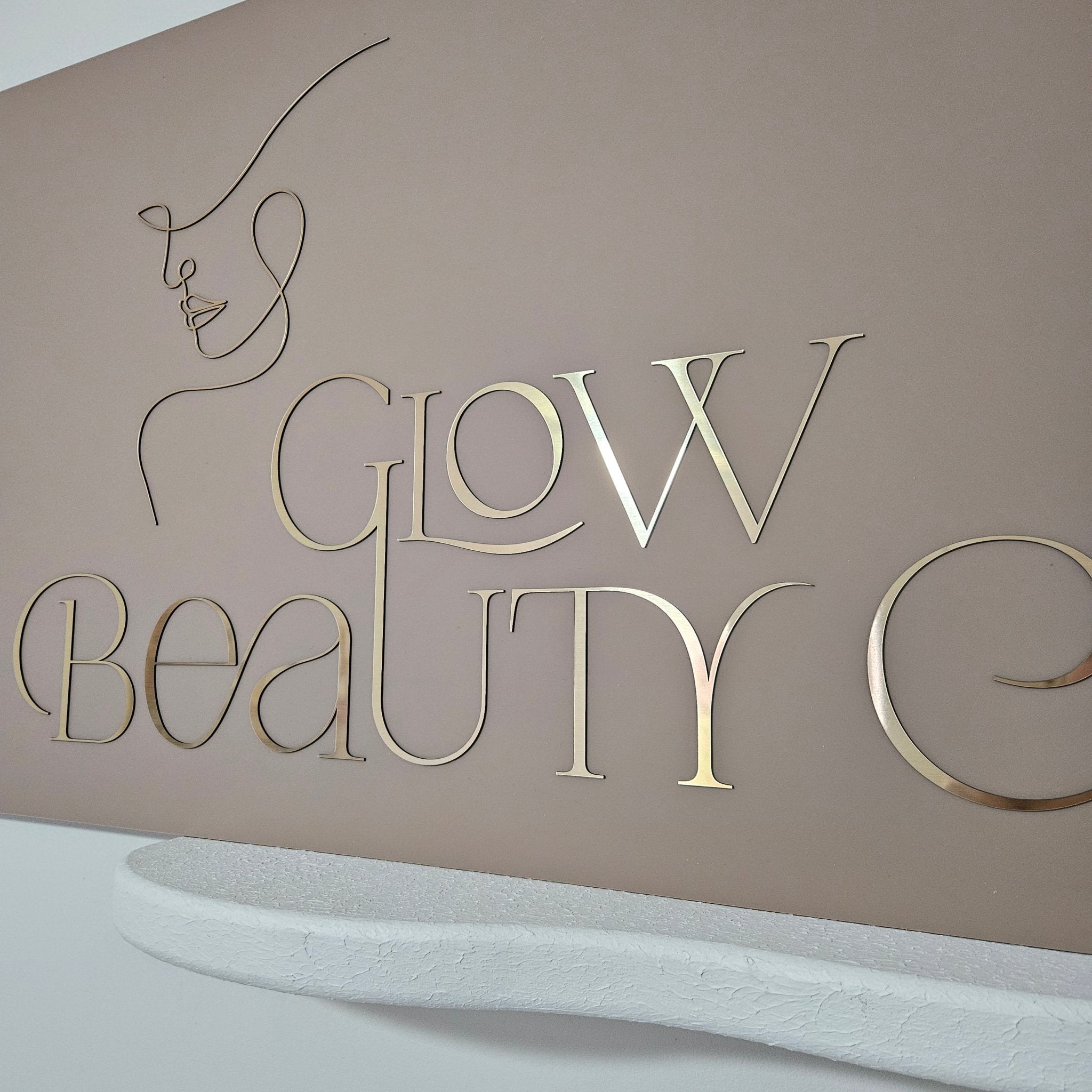 Rectangle Business Signage (Taupe & brushed gold 3D Letters)