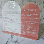 Double Arch Price List Sign in Pink Clay and White Acrylic