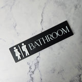 Rectangle Bathroom Sign with Ladies and Men in white on black acrylic