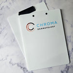 Branded clipboard in white with logo