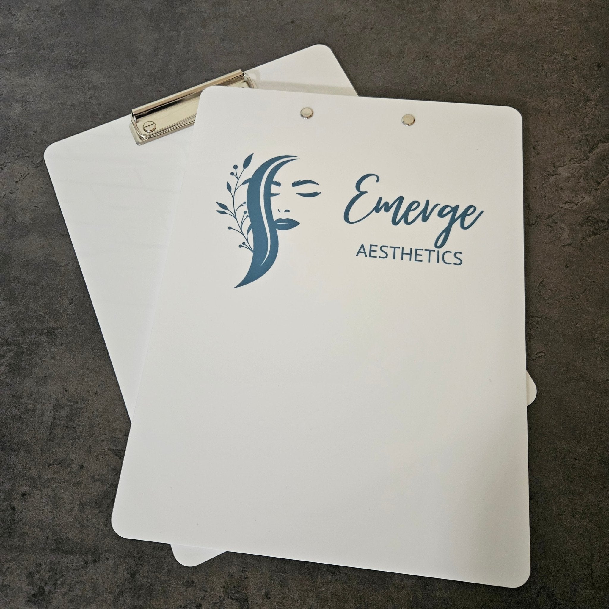 Branded clipboard with blue logo