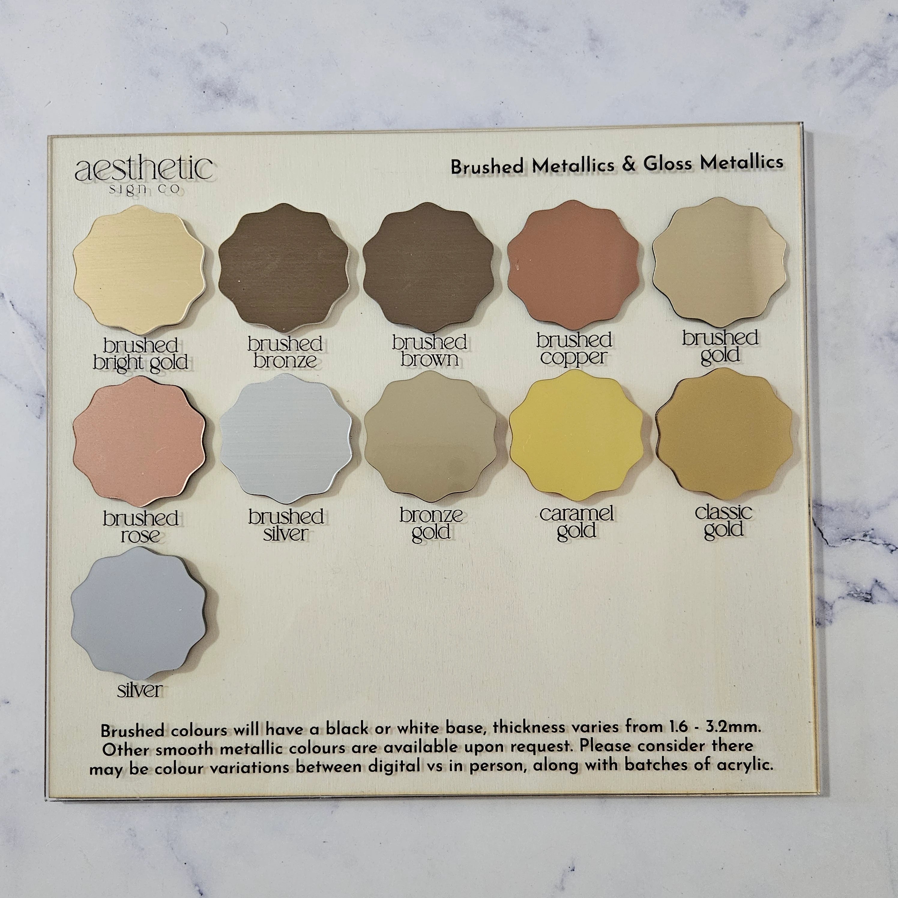 Swatches for brushed & gloss metallic colours