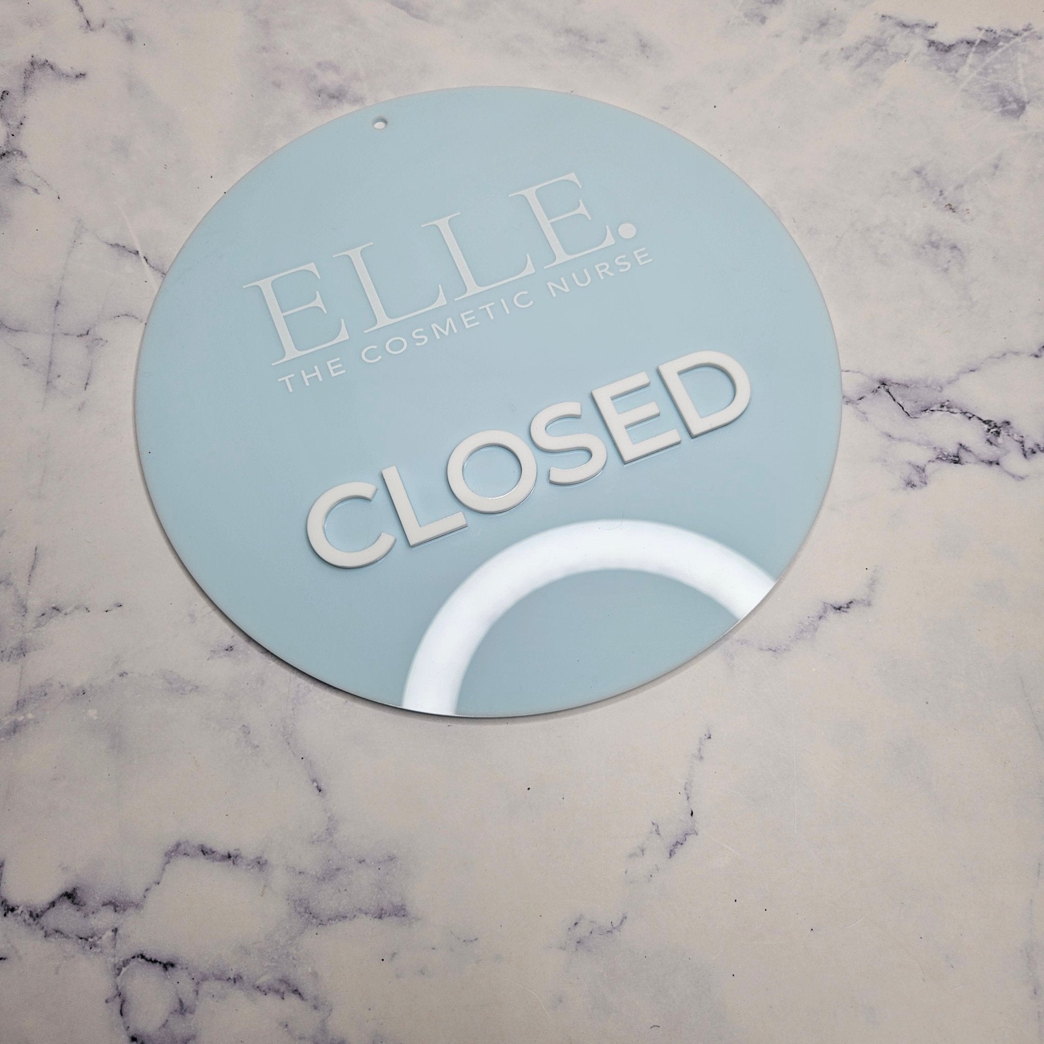 Closed Sign baby blue acrylic with white acrylic letters