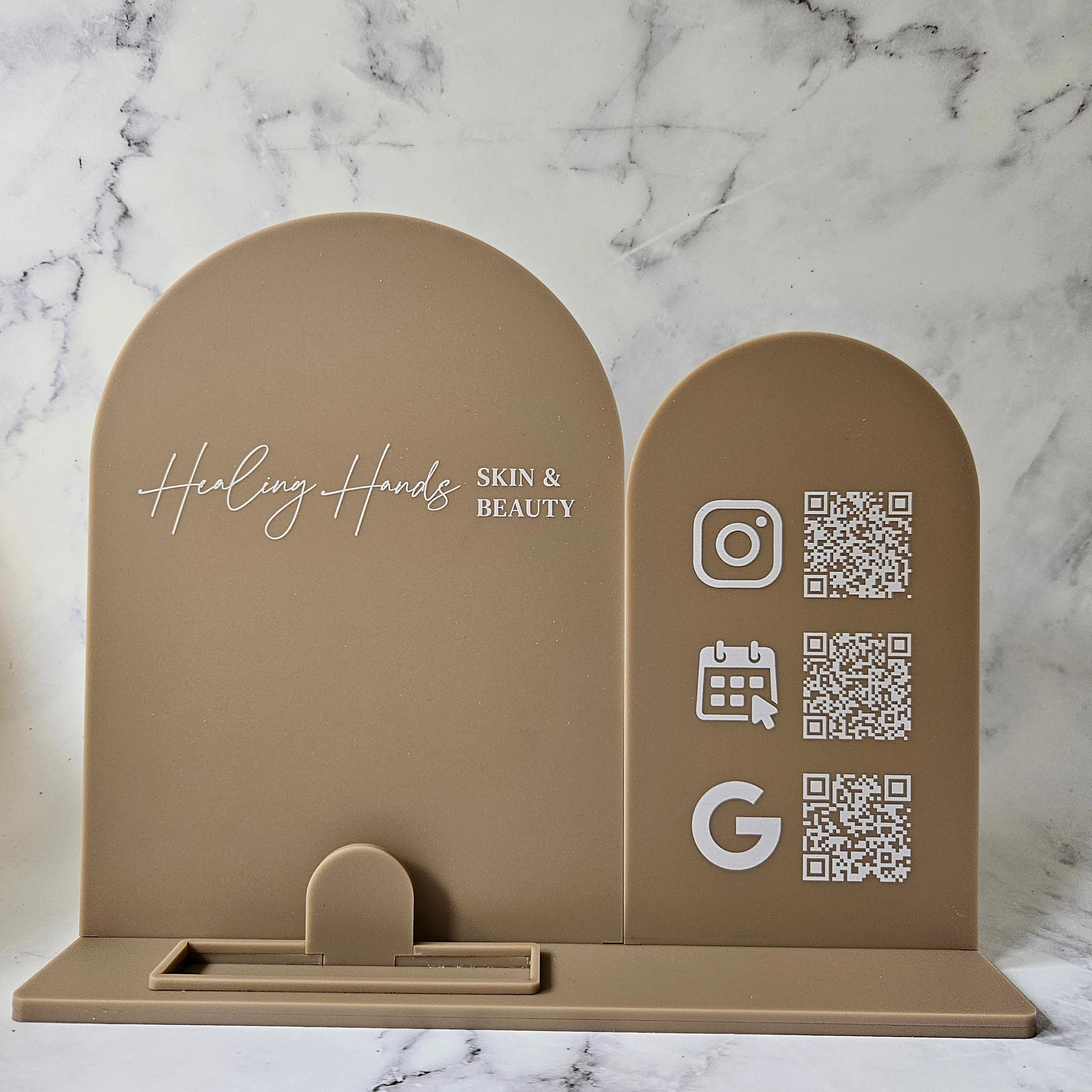 Double Arch Multi QR Code Sign (Mocha Acrylic)