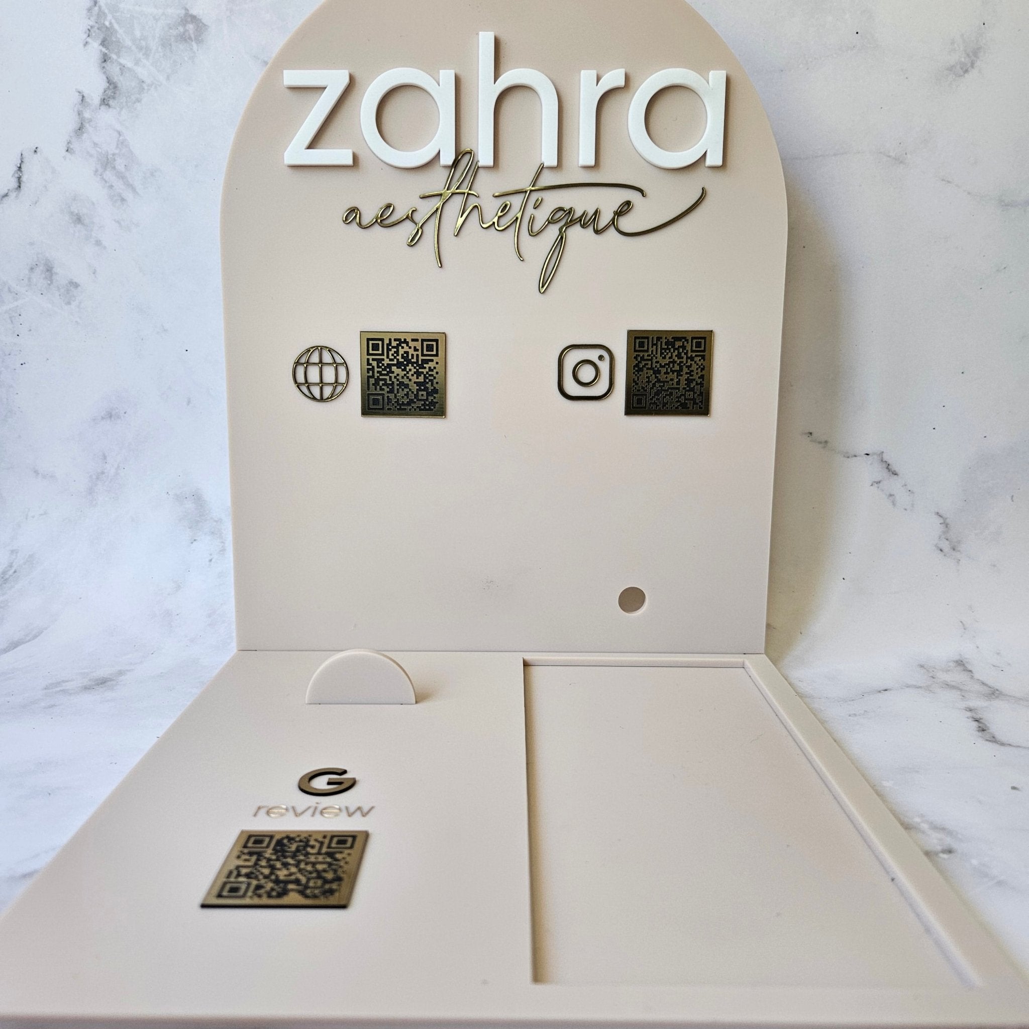 Eftpos Holder (Almond Acrylic with White & Brushed Gold)