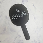 Oval Handheld Mirror in Black Acrylic and White Logo