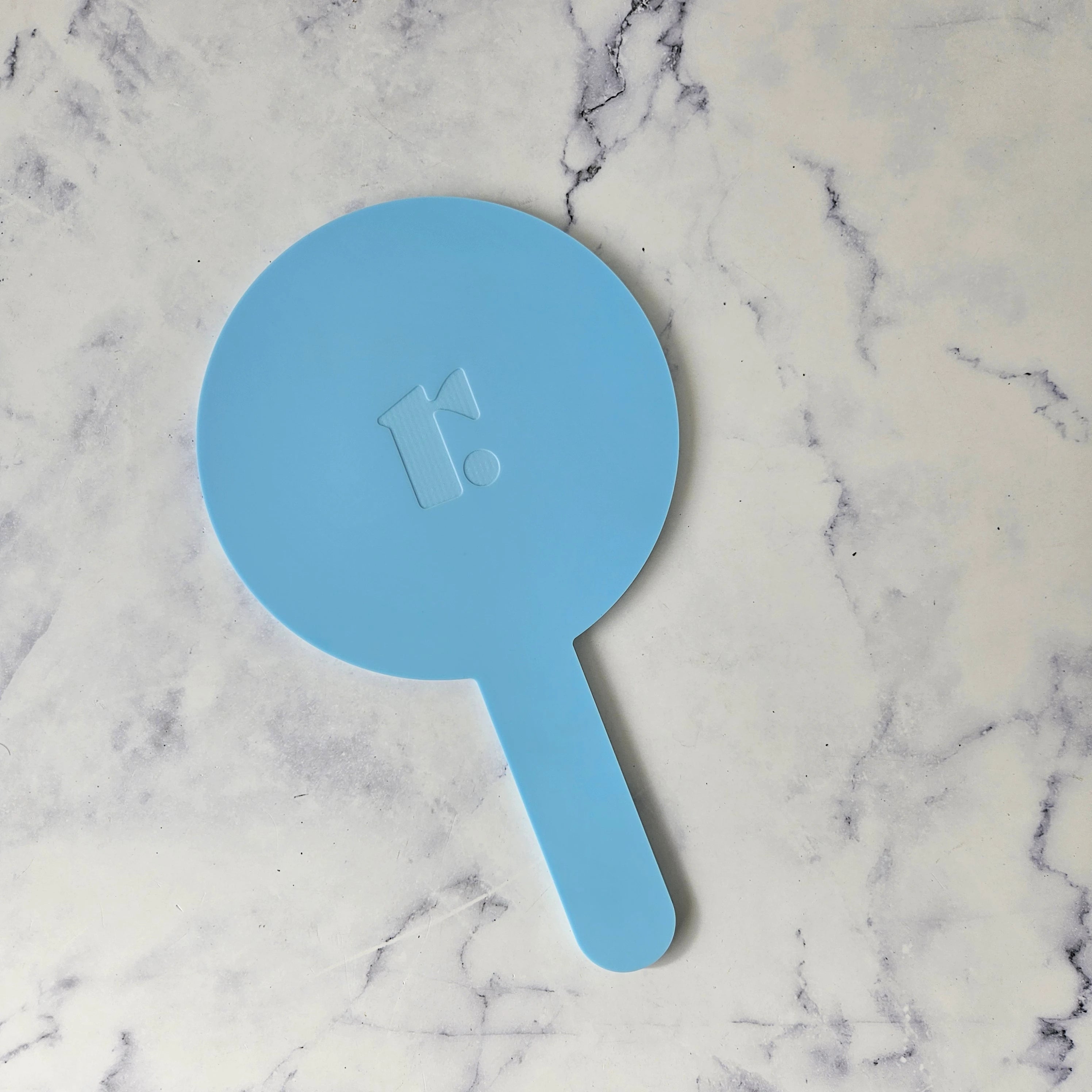 Round Handheld Mirror in Pastel Blue with engraved logo, no colour