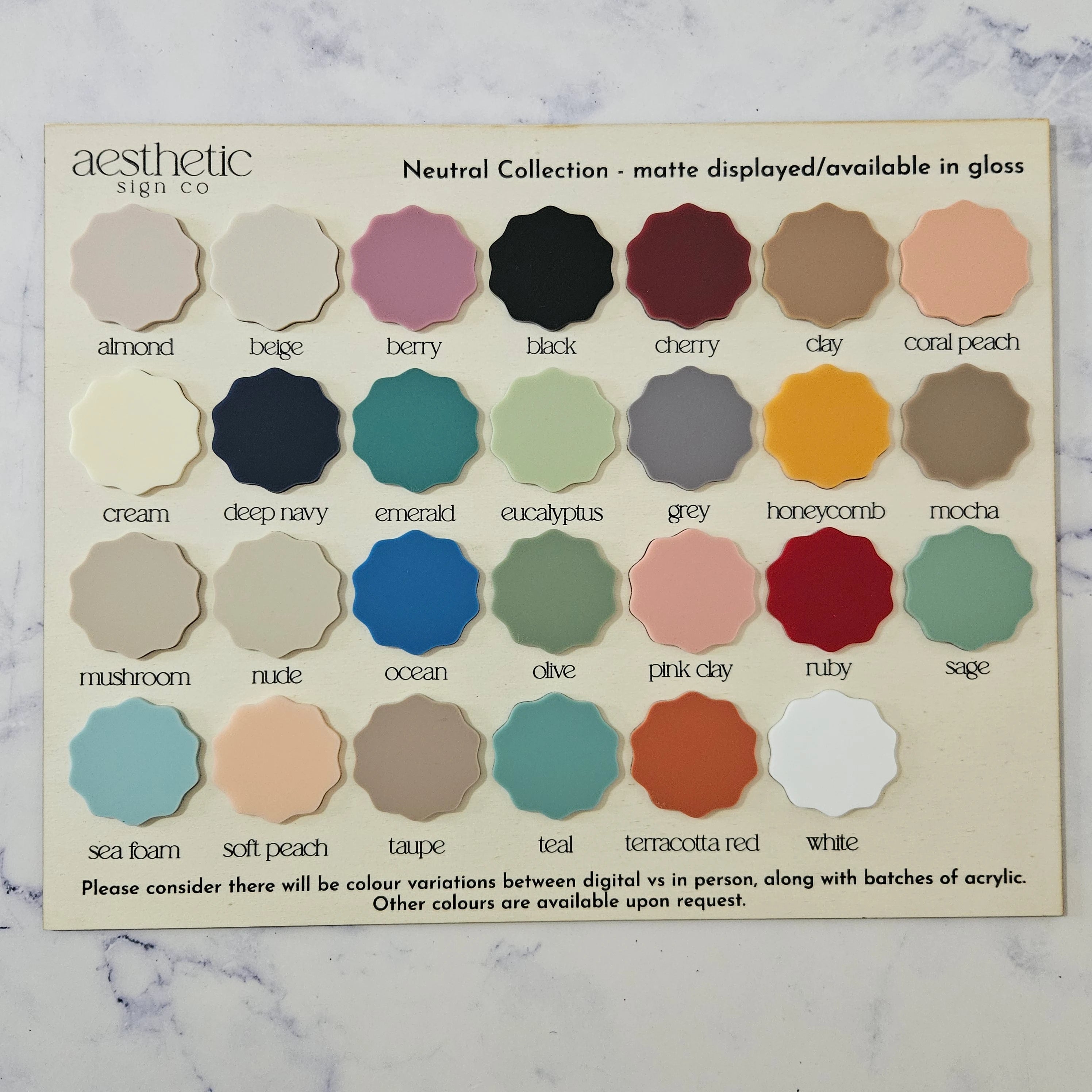 Neutral acrylic swatches