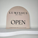 Arch Open sign with black acrylic letters