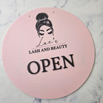 Round Open Sign in Pink & Black