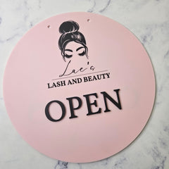 Round Open Sign in Pink & Black