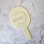 Oval Handheld Mirror in Cream Acrylic and Gold Logo