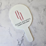 Oval Handheld Mirror in White Acrylic and Custom Logo