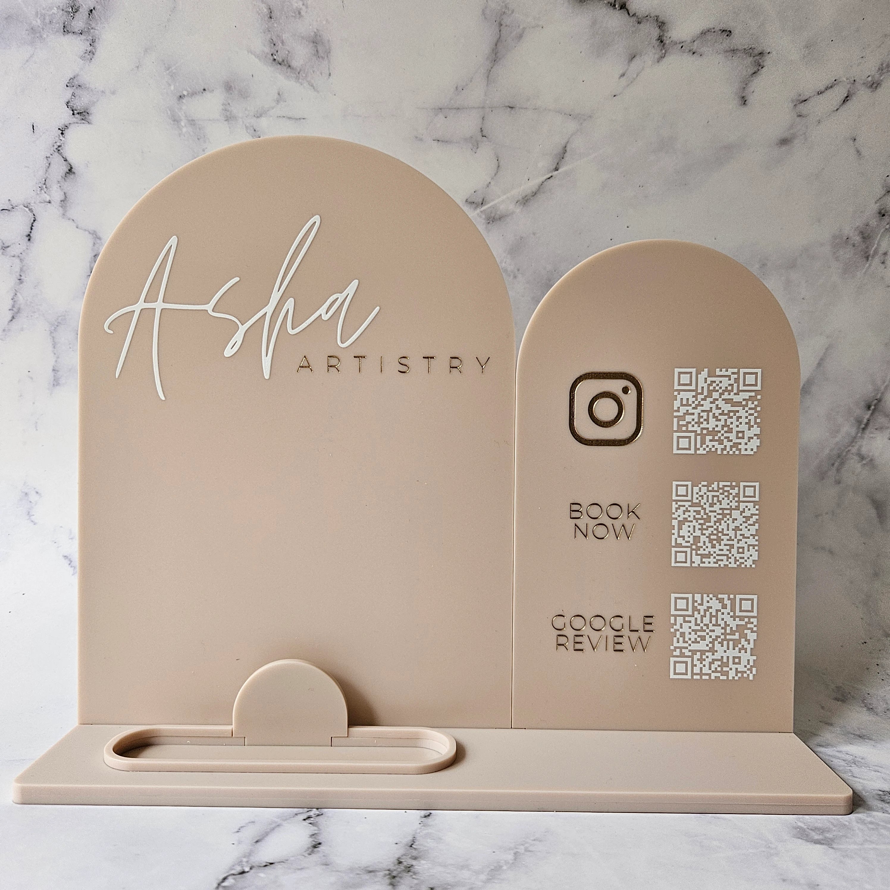 Double Arch Multi QR Code Sign (Almond Acrylic)