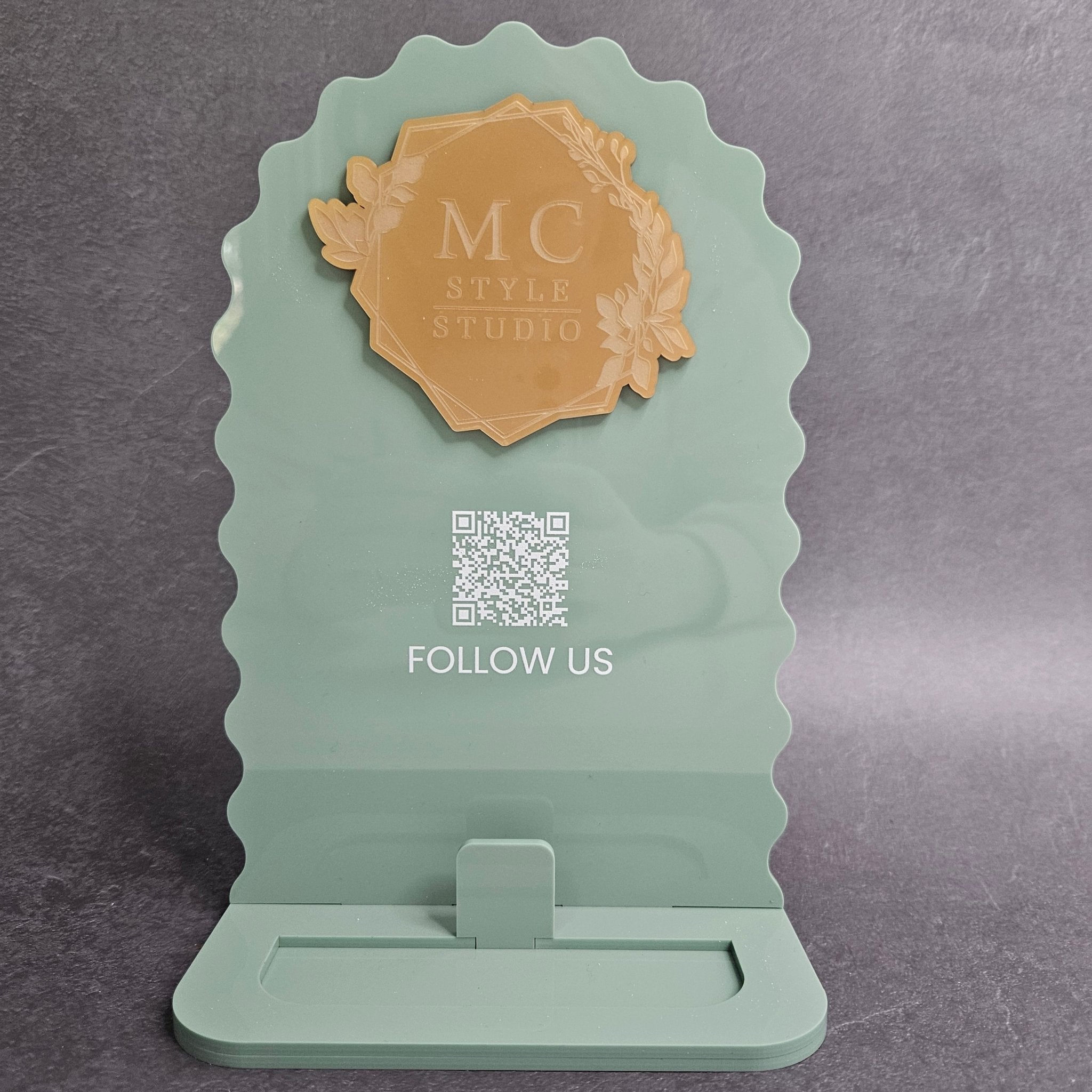 Fluted arch qr code sign in sage green acrylic (gloss)