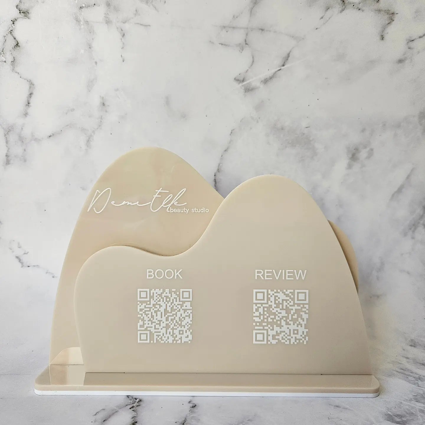 Double wavy qr code sign in beige acrylic