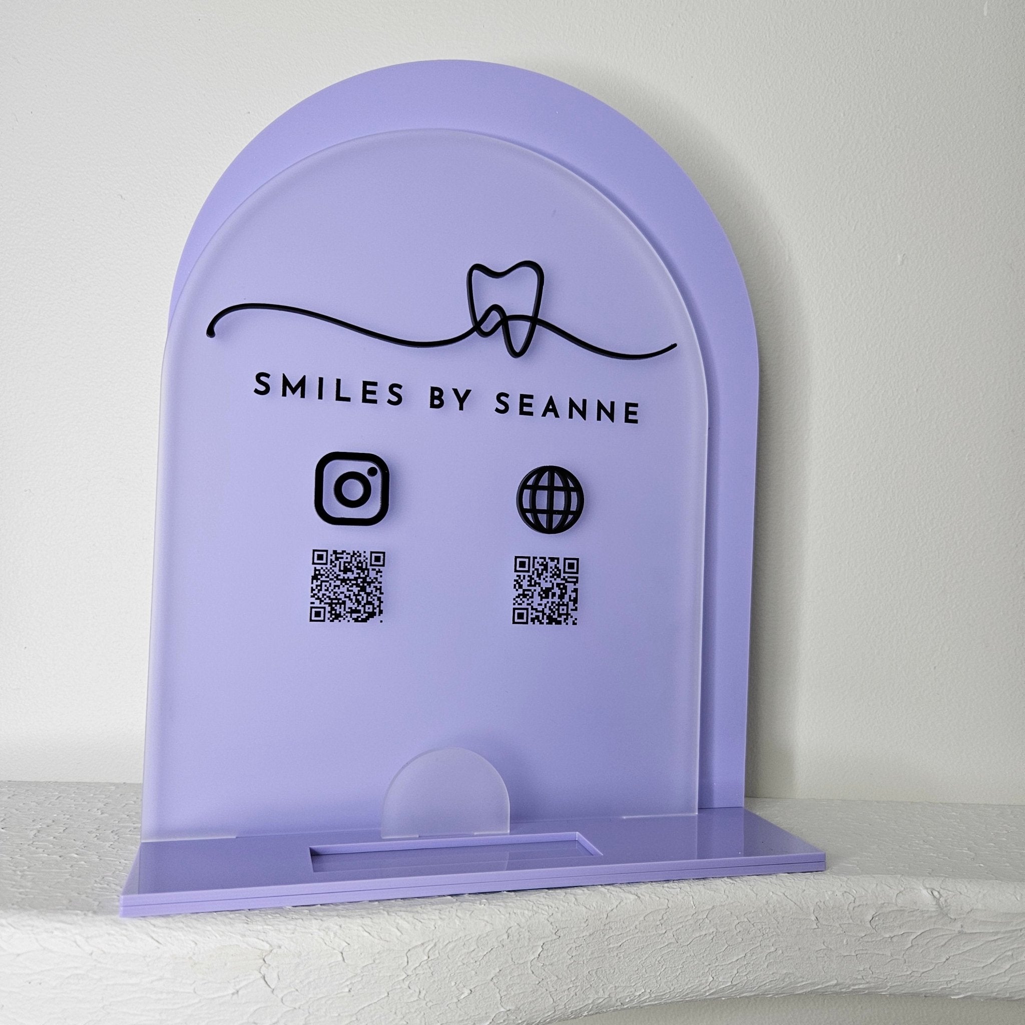 Arch QR Code sign (Frosted Acrylic & Gloss Lilac)