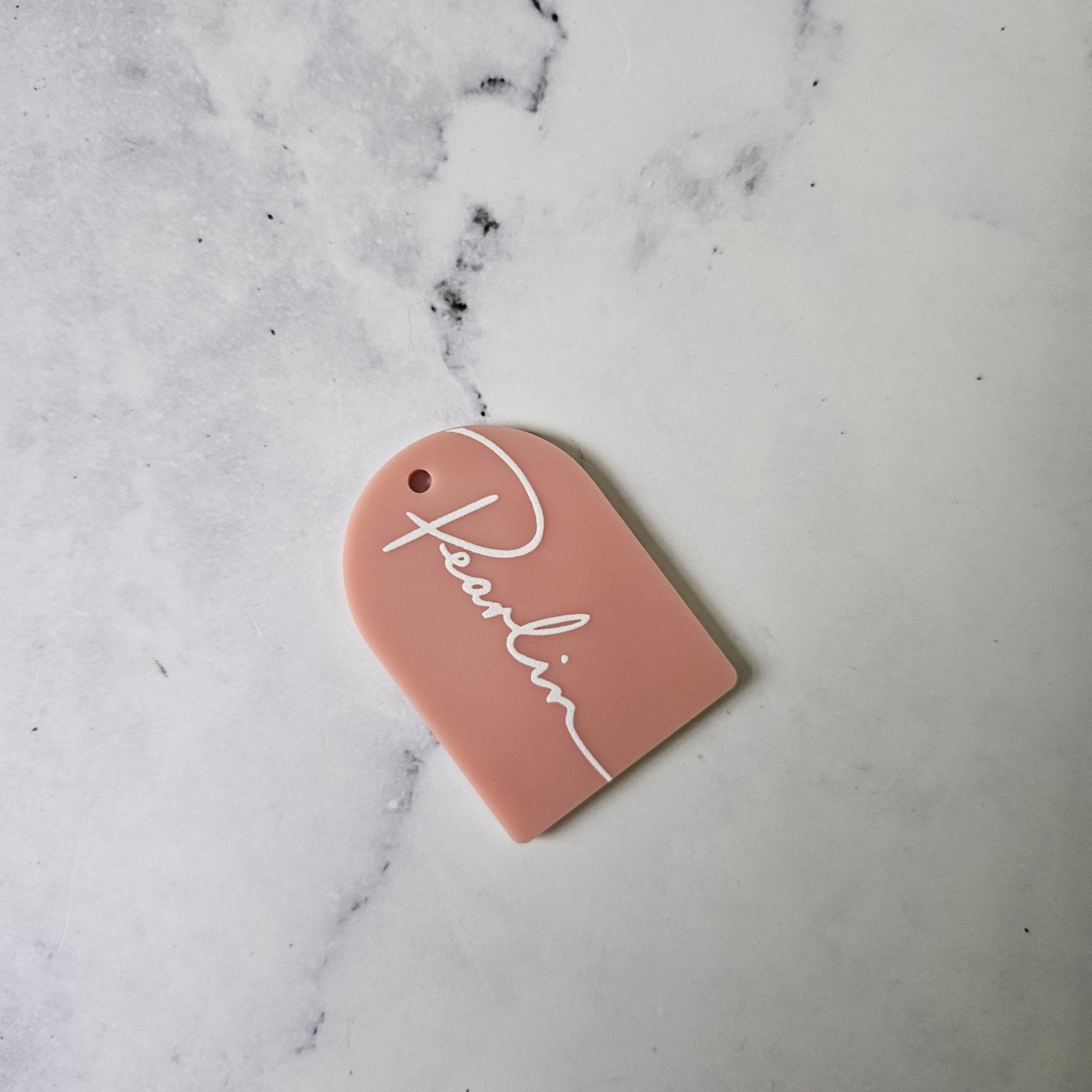 Pink Clay QR Code keyring with white logo