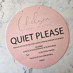 Quiet please sign in baby pink acrylic