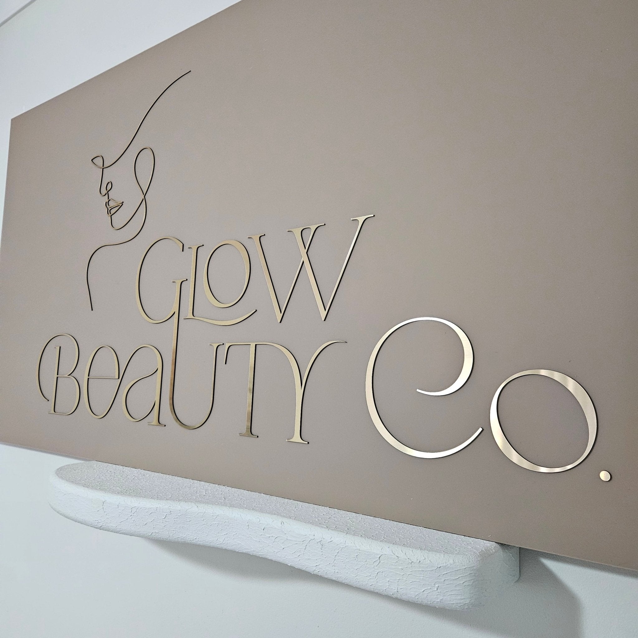 Rectangle Business Signage (Taupe & brushed gold 3D Letters)