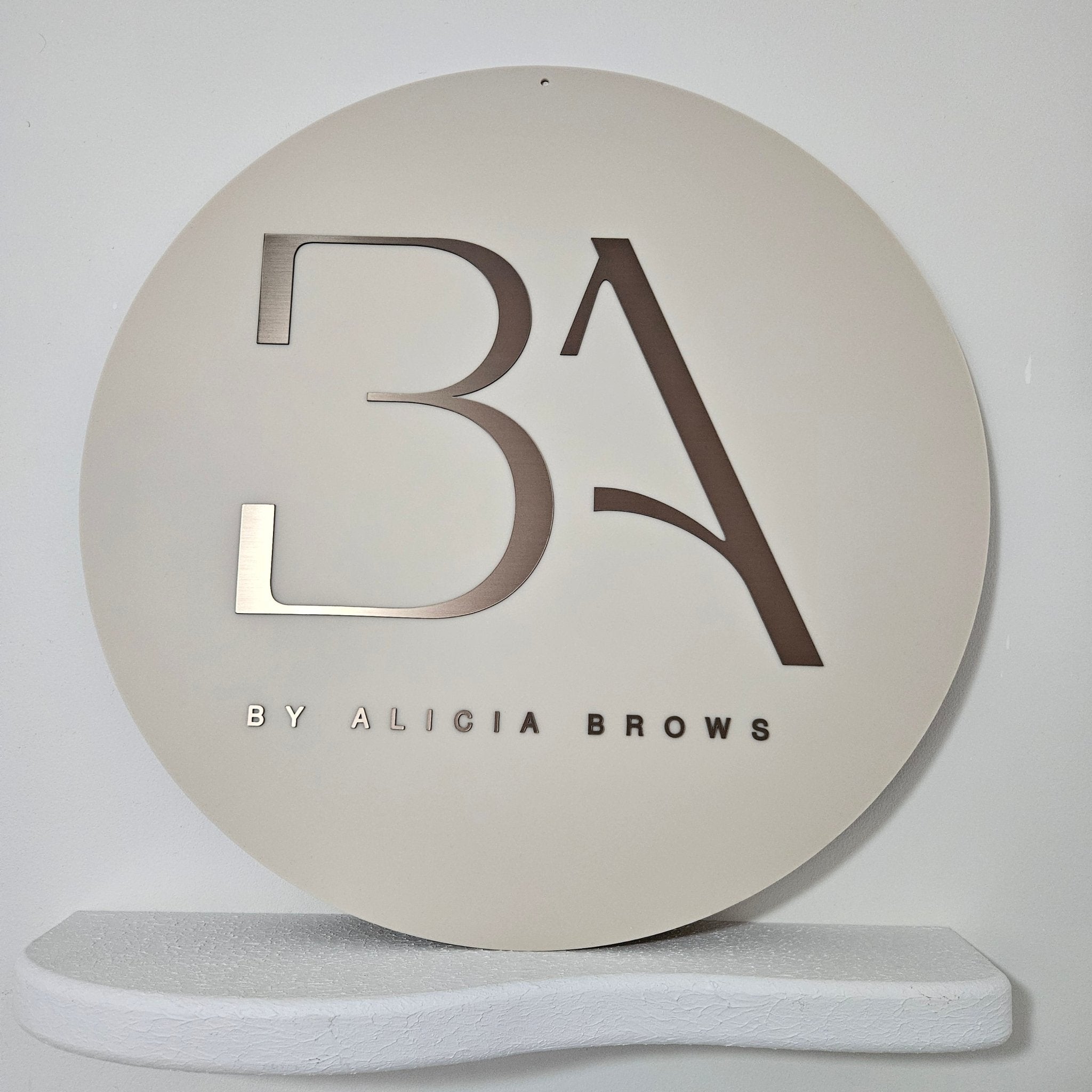 Round Business Sign (beige & brushed brown)