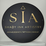 Round Business Sign (black with brushed gold letters)