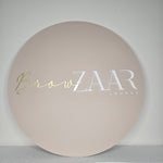 Round Business Sign (Almond with gold & white acrylic letters)