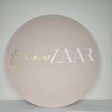 Round Business Sign (Almond with gold & white acrylic letters)