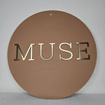 Round Business Sign (clay with brushed gold acrylic letters)