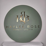 Round Business Sign (olive with brushed gold 3D acrylic lettering)