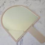 XL Arch Handheld Mirror in Almond Acrylic with Gold Writing