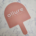 XL Arch Mirror in Pink Clay Acrylic with White Logo