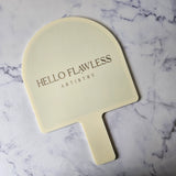 XL Arch Handheld Mirror in Cream Acrylic with Gold Logo