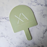 XL Arch Handheld Mirror in Eucalyptus Acrylic with White Logo