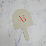 Beige Acrylic Arch Handheld Mirror with custom colour UV Printed logo