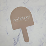 Taupe Acrylic Arch Handheld Mirror with White logo