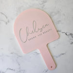 Baby Blush Acrylic Arch Handheld Mirror with Silver logo