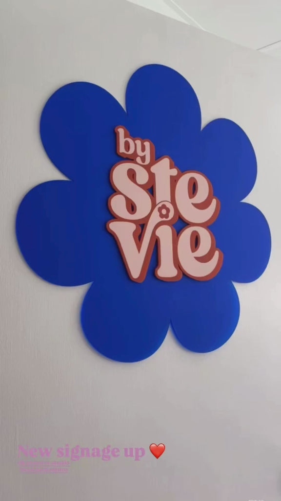 Business Sign (frosted blue with baby blush & red 3D letters)