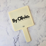 Square Handheld Mirror in Cream Acrylic & Black Logo