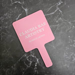 Square Handheld Mirror in Pastel Pink Acrylic & White Logo