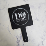 Square Handheld Mirror in Black Acrylic & White Logo