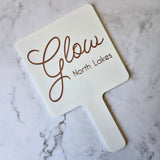 Square Handheld Mirror in White Acrylic & Rose Gold Logo