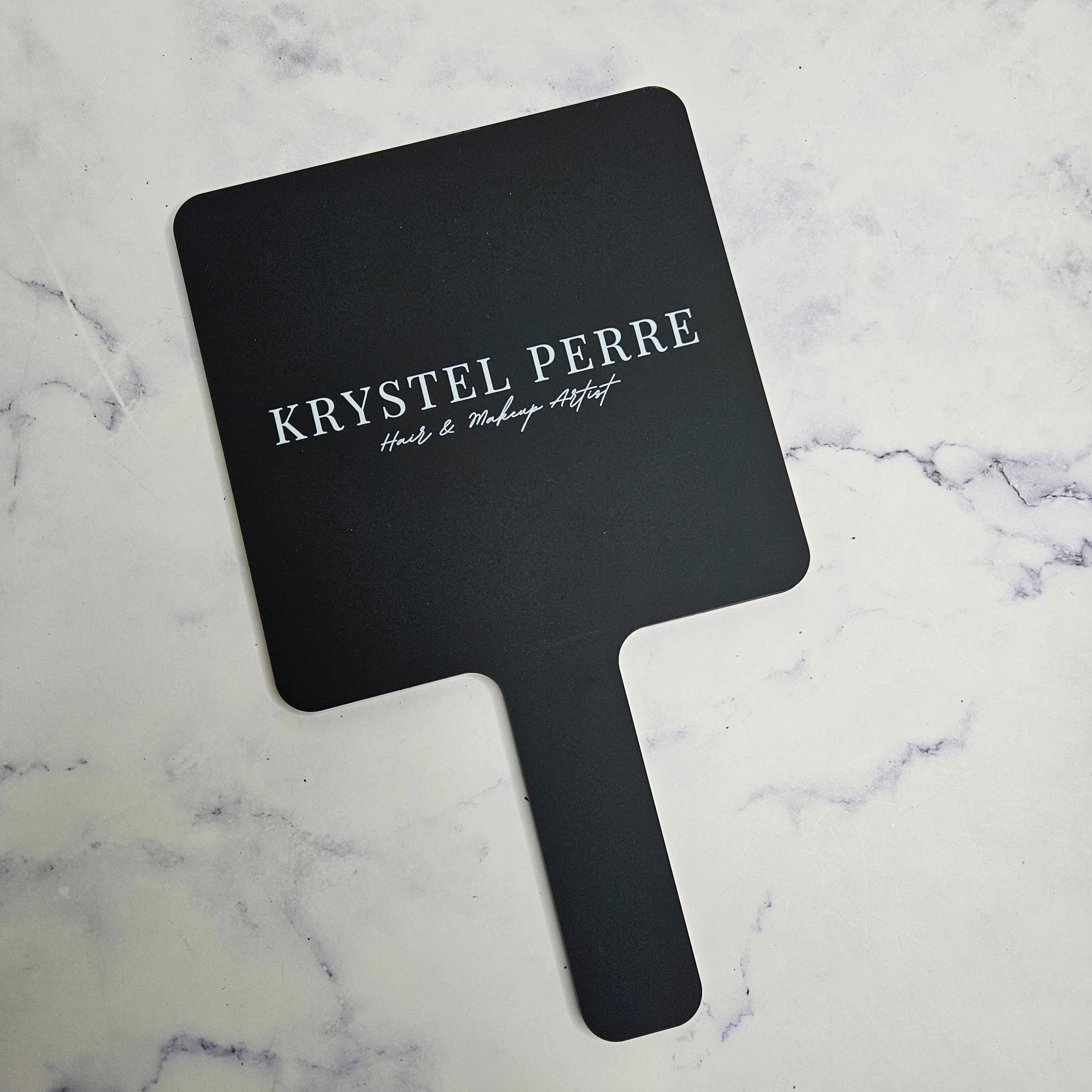 Square Handheld Mirror in Black Acrylic & White Logo