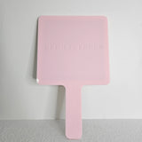 Square Handheld Mirror in Pastel Baby Blush Acrylic, engraved logo