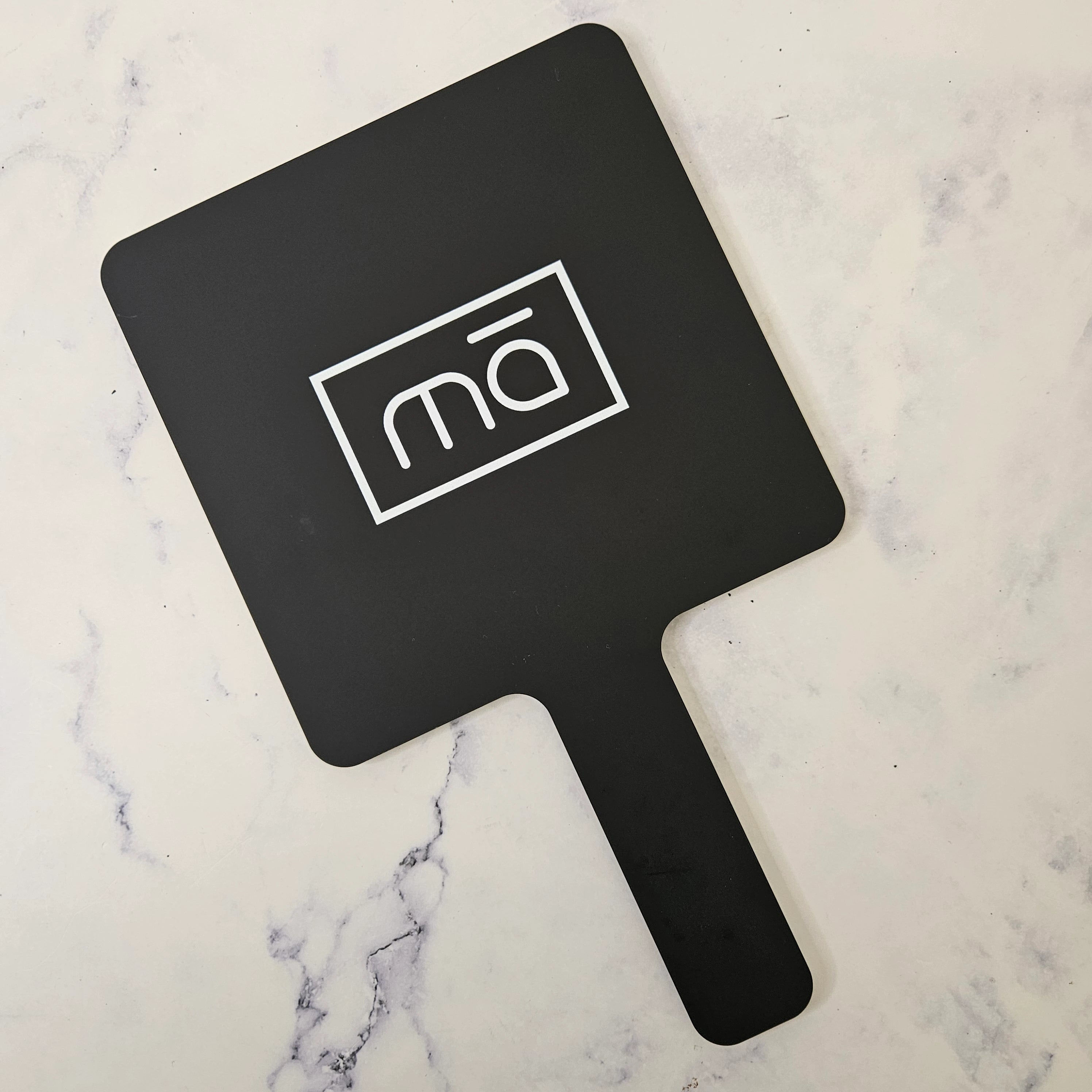 Square Handheld Mirror in Black Acrylic & White Logo