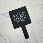 Square Handheld Mirror in Black Acrylic & White Logo