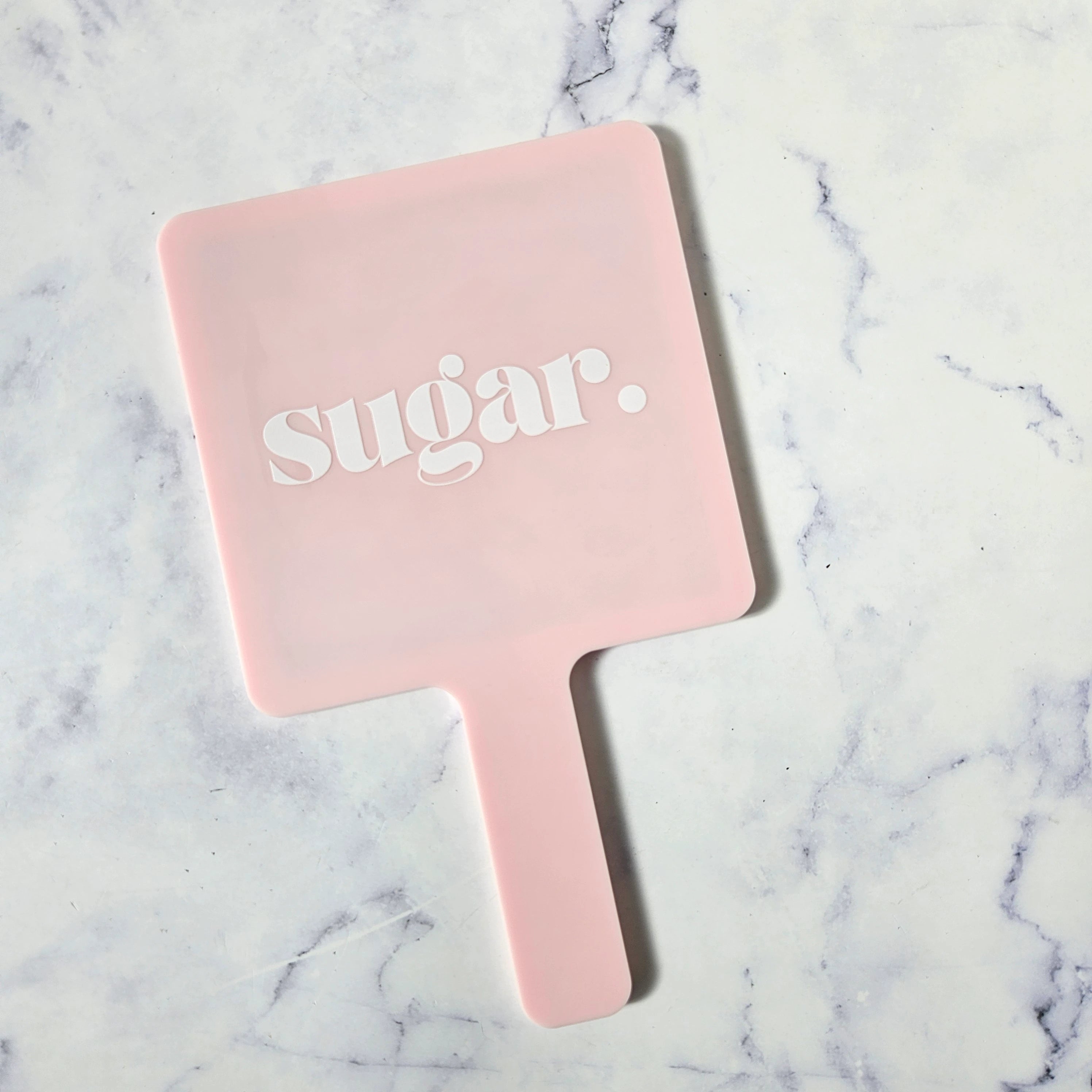 Square Handheld Mirror in Baby Blush Acrylic & White Logo