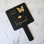 Square Handheld Mirror in Black Acrylic & Gold Logo