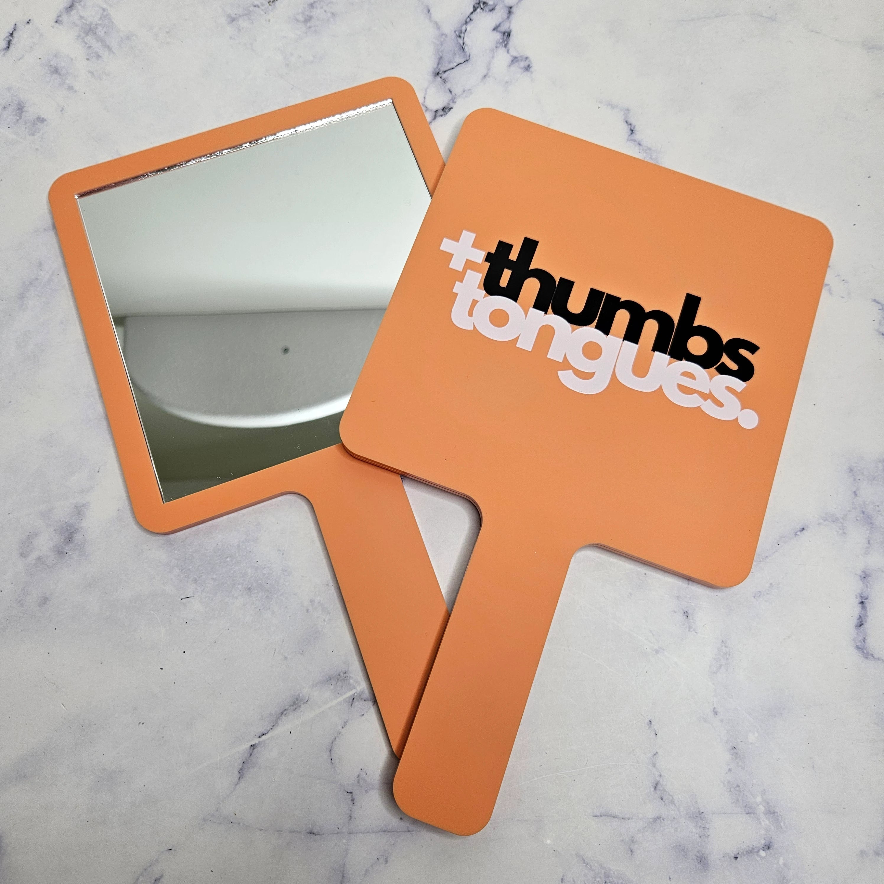 Square Handheld Mirror in Pastel Orange Acrylic